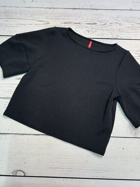 SPANX Black Boxy Crop Short Sleeve Top Size M